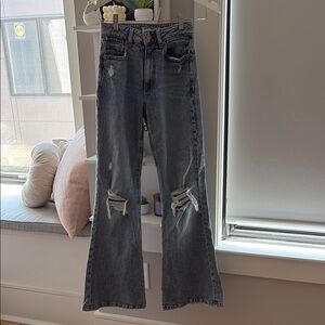Garage Distressed Flare Jeans in Blue